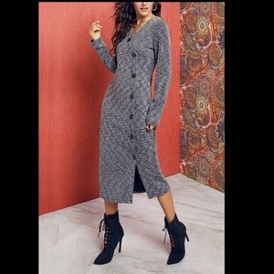 Gray dress, cozy gray long-sleeve midi